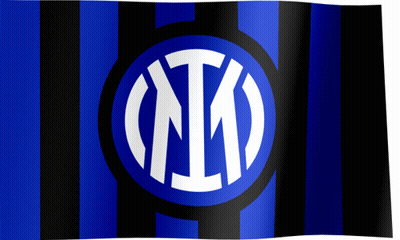 A Blue And Black Striped Flag With A White Circle With The Letter N In The Center GIF