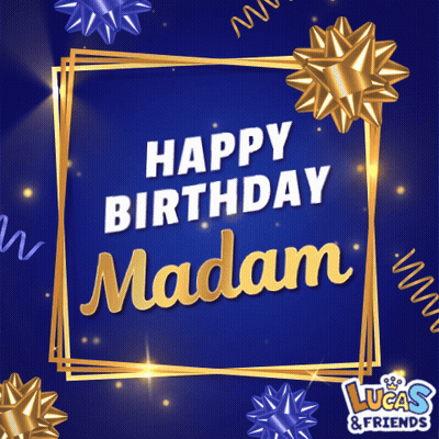 A Blue And Gold Birthday Card For Madam GIF