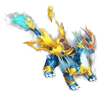 A Blue And Gold Dragon With A Red Eye Is Standing On A White Background Sticker