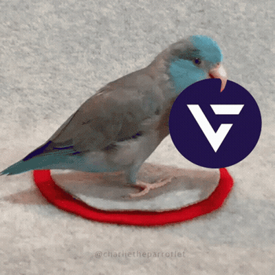 A Blue And Gray Bird Is Standing On A Red Circle With A Blue Circle With A White Triangle In It GIF