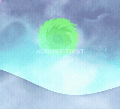 A Blue And Green Background With The Words August First On It GIF