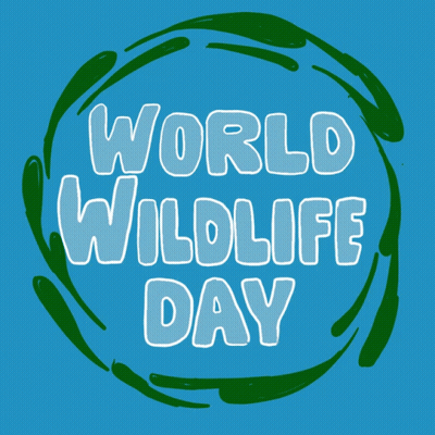 A Blue And Green Circle With The Words World Wildlife Day On It GIF