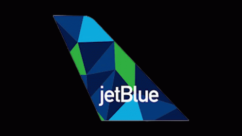 A Blue And Green Jetblue Logo On A Dark Background GIF