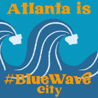 A Blue And Orange Poster That Says Atlanta Is Bluewave City GIF
