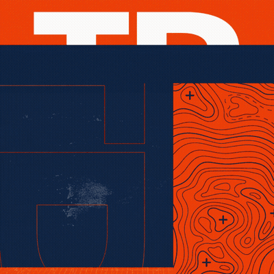 A Blue And Orange Sign That Says Touchdown GIF