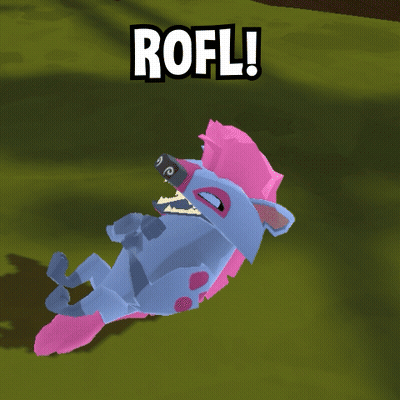 A Blue And Pink Cartoon Character Is Laying On Its Back With The Words Rofl Above It GIF