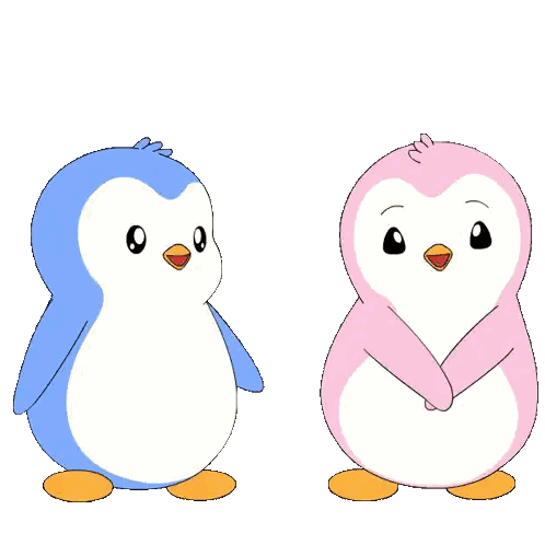 A Blue And Pink Penguin Blowing A Kiss With A Red Heart Above Them Sticker