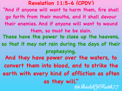 A Blue And Pink Poster With The Words Revelation 11 : 5-6 Cpdv GIF