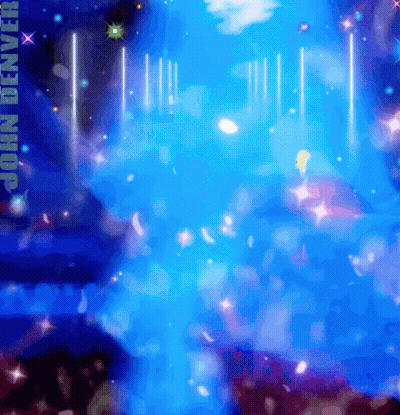 A Blue And Purple Background With The Words John Denver On The Bottom GIF