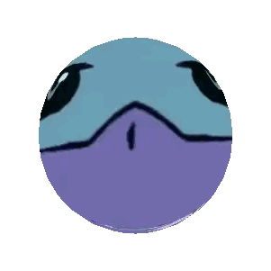 A Blue And Purple Ball With A Black Cartoon Character On It Sticker