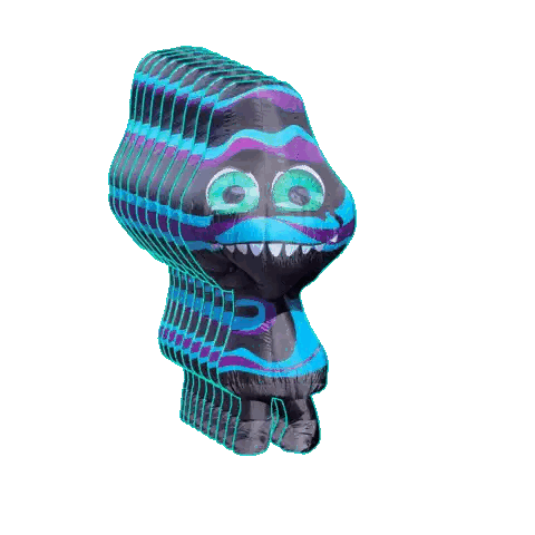 A Blue And Purple Balloon With A Green Eye Sticker