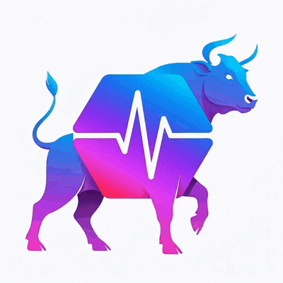 A Blue And Purple Bull With A Heartbeat Line Coming Out Of Its Mouth GIF