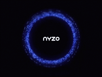 A Blue And Purple Circle With The Word Nyzo Inside Of It On A Black Background . GIF