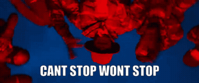A Blue And Red Background With The Words Cant Stop Wont Stop On It GIF