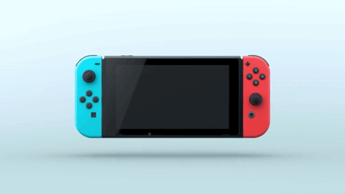 A Blue And Red Nintendo Switch Is Floating On A Blue Surface GIF
