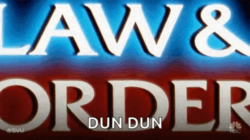A Blue And Red Sign That Says Law & Order Dun Dun GIF