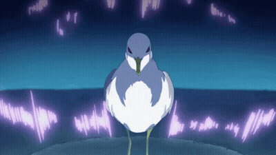 A Blue And White Bird Stands In Front Of A Purple Background GIF