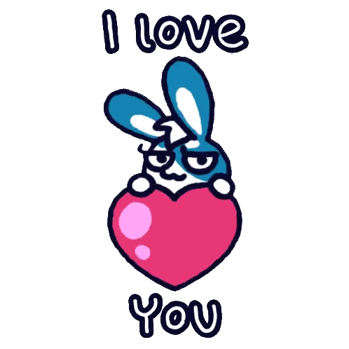 A Blue And White Bunny Holding A Pink Heart With The Words I Love You Below It Sticker