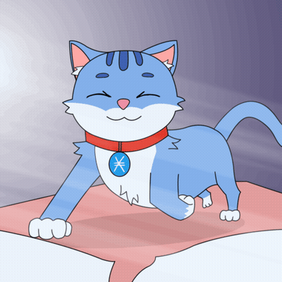 A Blue And White Cat With A Red Collar And A Blue Tag That Says X On It GIF