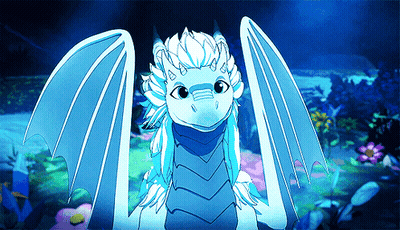 A Blue And White Dragon With Wings Is Standing In The Water GIF