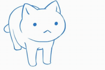 A Blue And White Drawing Of A Cat Laying On Its Back With A Sad Face . GIF