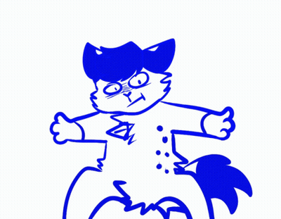 A Blue And White Drawing Of A Cat With A Very Angry Face GIF