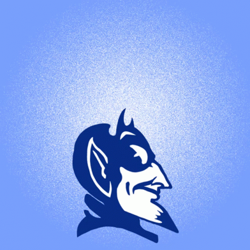 A Blue And White Drawing Of A Devil 'S Head GIF