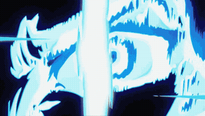A Blue And White Drawing Of A Person With A Sword GIF