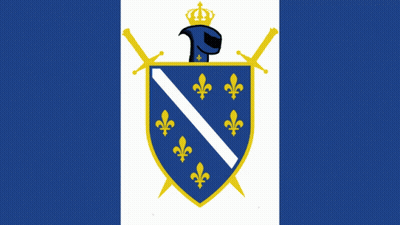 A Blue And White Flag With A Shield And Swords GIF