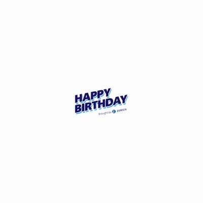A Blue And White Happy Birthday Logo Brought By Zurich GIF