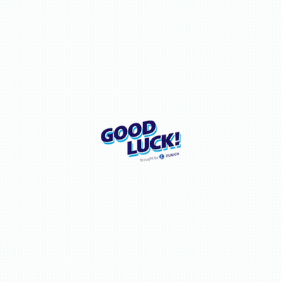 A Blue And White Logo For Good Luck Brought By Zurich GIF