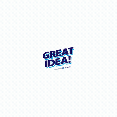 A Blue And White Logo That Says " Great Idea " GIF