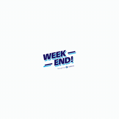 A Blue And White Logo That Says Week End GIF