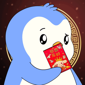 A Blue And White Penguin Holding A Red Envelope With Chinese Writing On It GIF