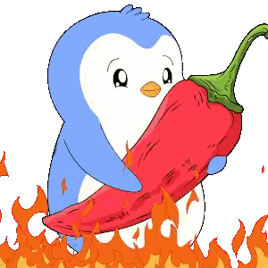 A Blue And White Penguin Holding A Red Pepper In Its Mouth Sticker