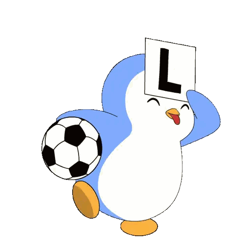 A Blue And White Penguin Holding A Soccer Ball And A Sign That Says L Sticker