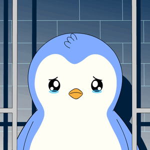 A Blue And White Penguin Is Behind Bars With A Sad Look On Its Face GIF
