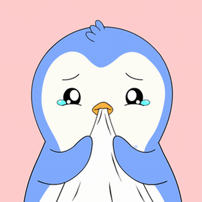A Blue And White Penguin Is Crying And Covering Its Mouth With Its Hands GIF