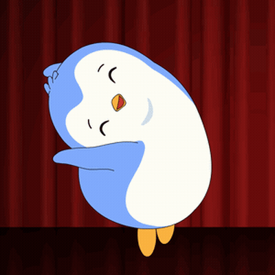 A Blue And White Penguin Is Dancing On A Stage GIF