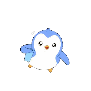 A Blue And White Penguin Is Holding A Cup Sticker