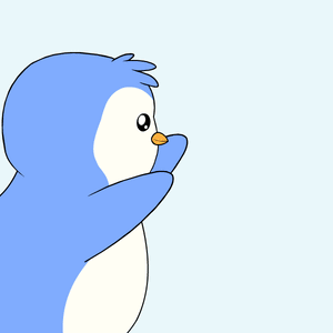 A Blue And White Penguin Is Holding A Gold Coin With The Letter B On It GIF