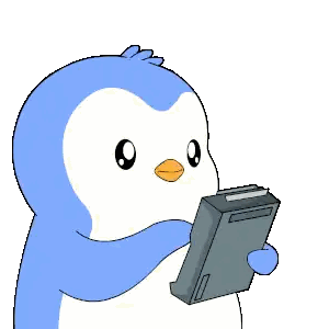 A Blue And White Penguin Is Holding A Printer Sticker