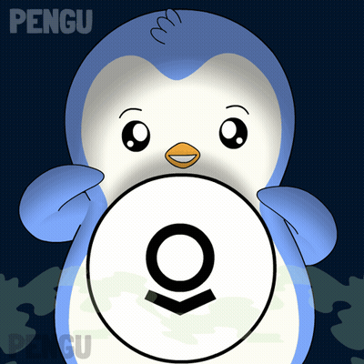 A Blue And White Penguin Is Holding A White Circle With The Letter O On It GIF