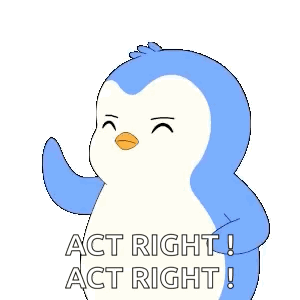A Blue And White Penguin Is Saying Act Right Act Right ! GIF