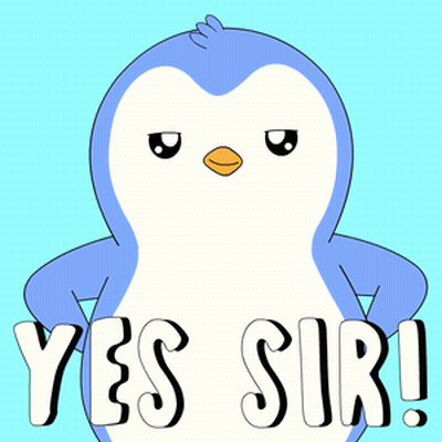A Blue And White Penguin Says Yes Sir In White Letters GIF