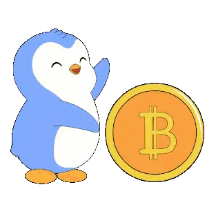 A Blue And White Penguin Standing Next To A Gold Coin With The Letter B On It Sticker