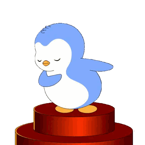 A Blue And White Penguin Standing On A Red Cylinder Sticker