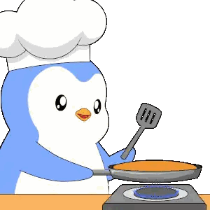 A Blue And White Penguin Wearing A Chef 'S Hat Is Cooking Pancakes Sticker