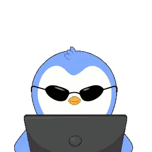 A Blue And White Penguin Wearing Sunglasses With A Matrix Pattern Sticker