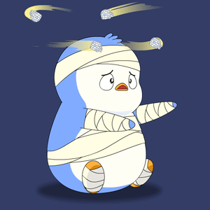 A Blue And White Penguin With A Bandage On Its Head And Arms GIF